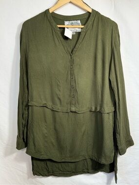 Cupio Olive Green Layered Button-Front Tunic